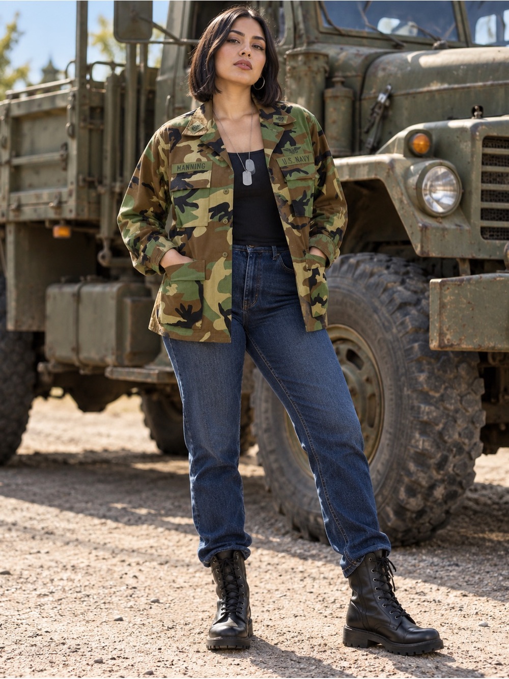 Women’s Vintage Camouflage Utility Jacket - Green Camo